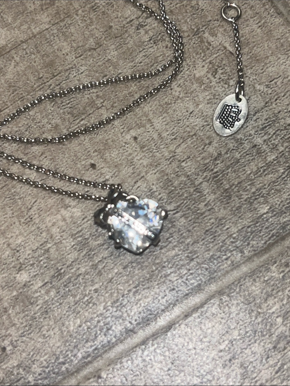Juicy Couture Silver Heart Pendant Necklace with Bow and Crystal Accent